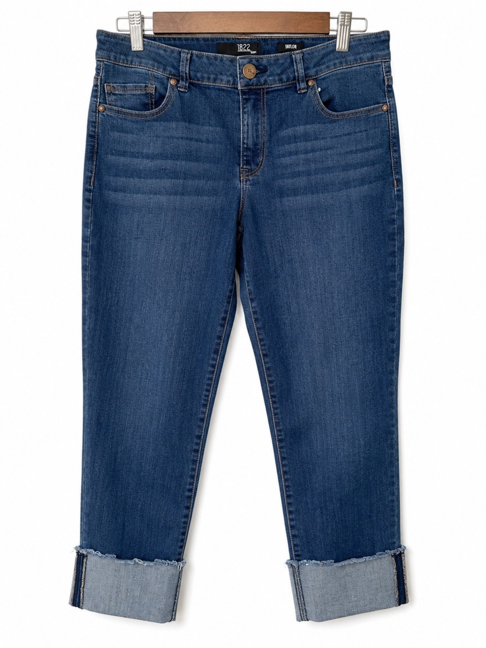 1822 Dark Blue Cropped Cuffed Jeans